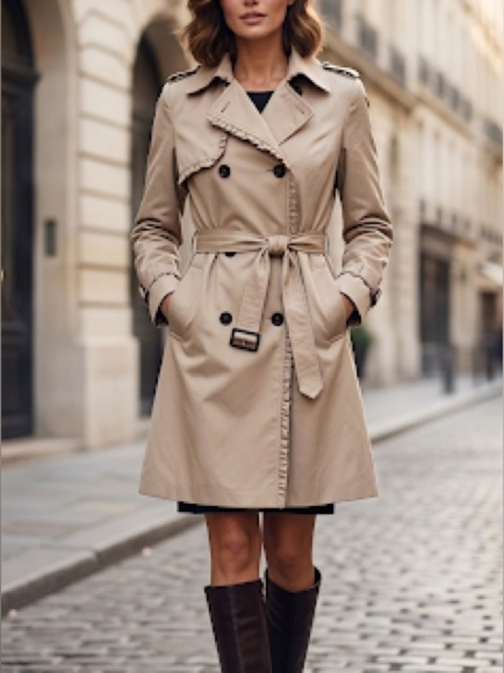 H&M Light Beige Double-Breasted Trench with Belt